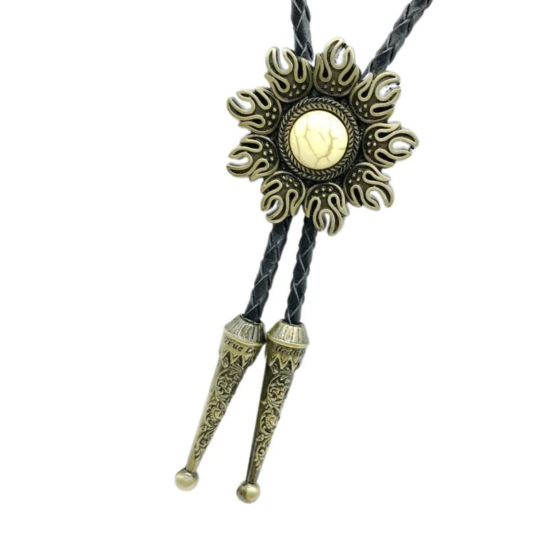 Western Bolo Tie Neckties Necklace with Sun Stone Jewelry Cowboy Pendant Dropshipping