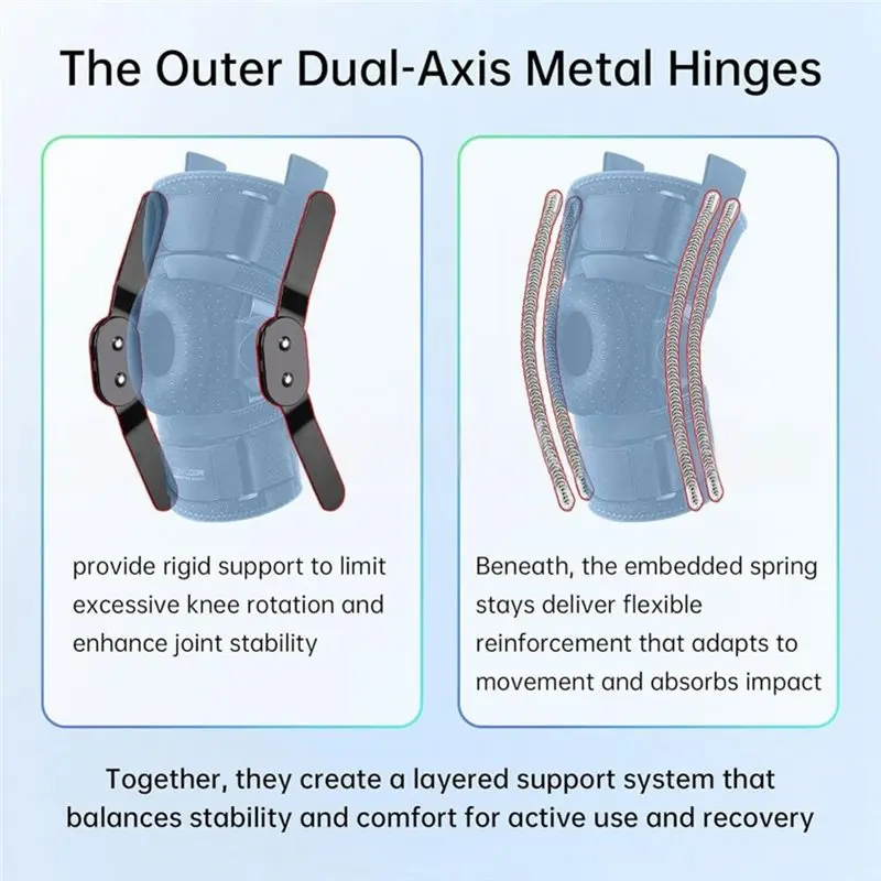 Hinged Knee Brace Featuring Dual Metal Side Stabilizer& Breathable Design For Sports, Running, Workouts With Patella Support M