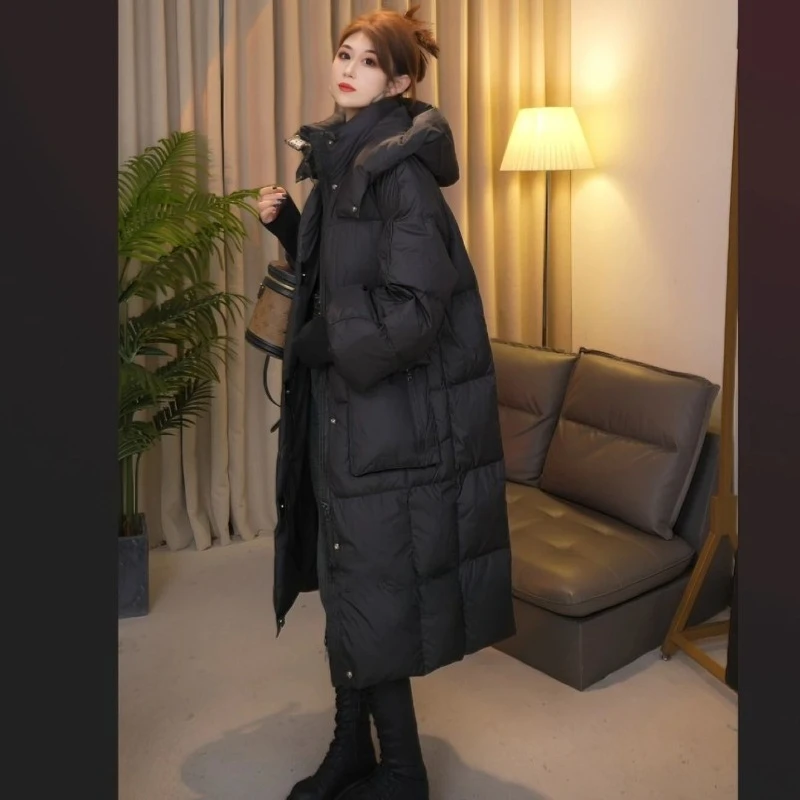 Winter Love Song Versatile Hooded Korean Version Thickened Over Knee Fashion Casual Anti-Season Down Jacket Thickened Down Coats