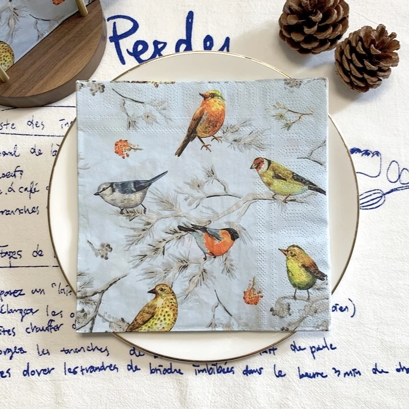 20Pcs/Bag Vintage Birds Flower Decoupage Paper Napkins Bird Floral Paper Serviettes for Xmas Wedding Party Tableware Decor Hot 6