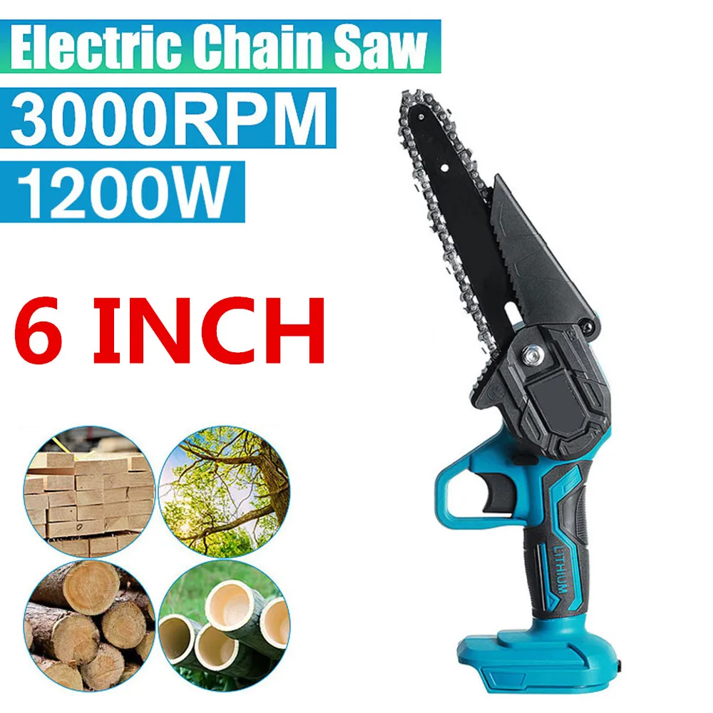 6 inch Cordless Electric Chainsaw 1200W EU Plug One Handheld Chain Saw Garden Tree Branches Cutting Power Tools for 18V Battery