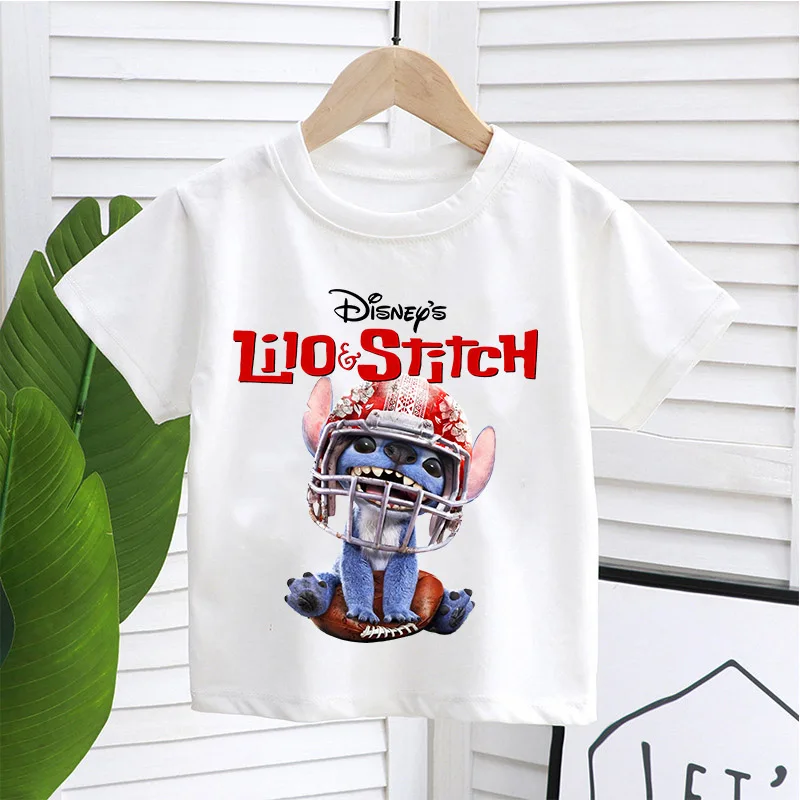 

Disney Movie Stitch T-shirt Cartoon Anime New Cotton Short Sleeve Children Clothing Summer Kawaii Fashion Tee Trendy Cool Top