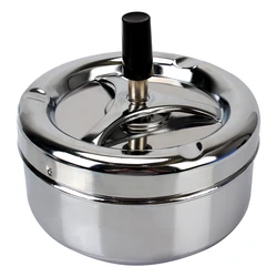 Cigarette Ash Tray For Home Office Hotel Spinning Plain Ashtray Press Rotating Lid Stainless Steel Cigarette Ashtray