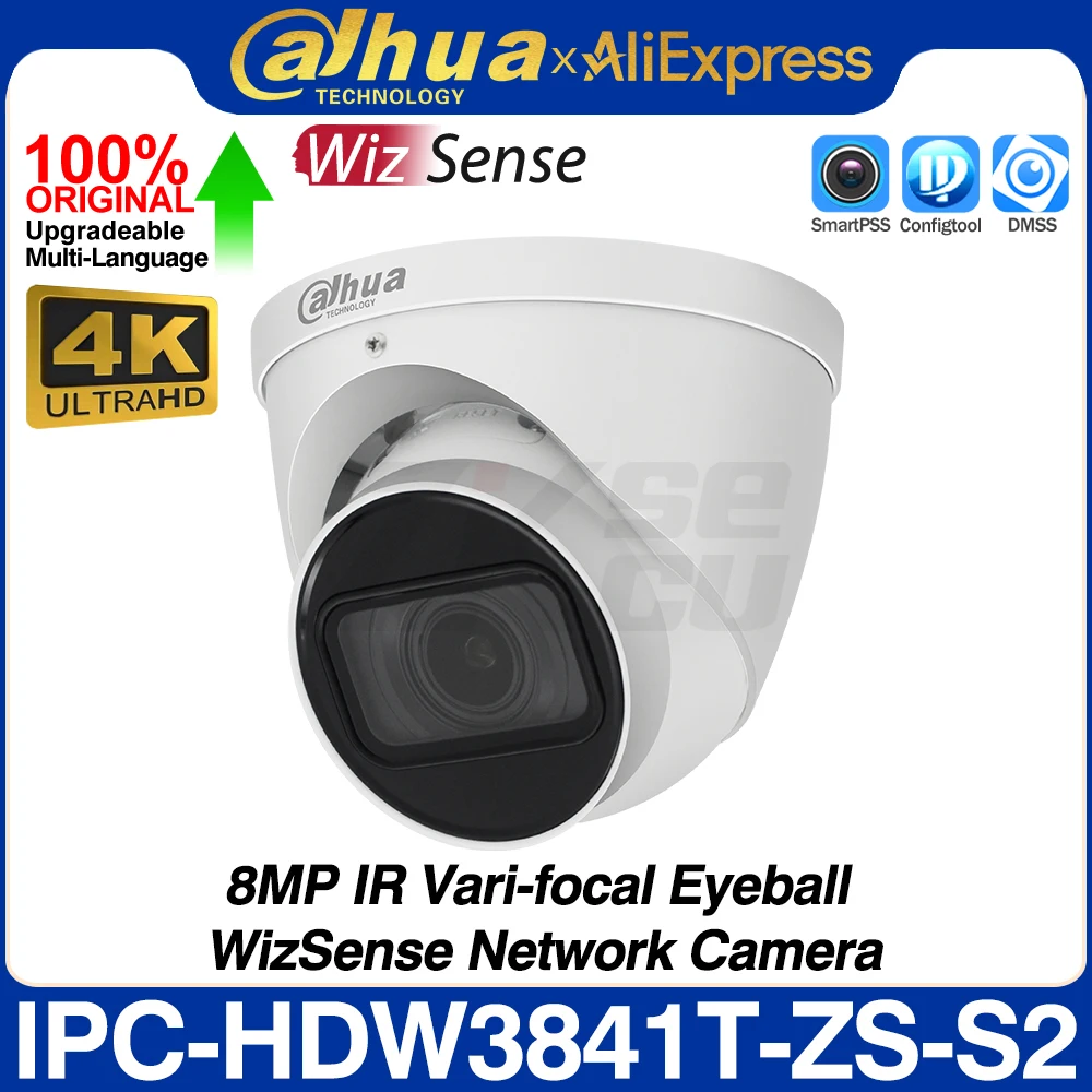 

Dahua Original IPC-HDW3841T-ZS-S2 8MP 4K 5X Zoom Eyeball WizSense Network IP Camera IR 40M MIC SD Slot IVS SMD4.0 AISSA POE IP67