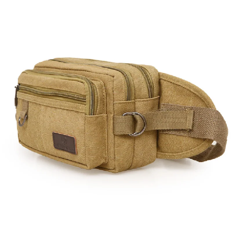 Men\'s Waist Bag Durable Waist Packs Belt  Shoulder Bags Vintage Canvas Multifunction Traval Phone Bag Outdoor Male Fanny Pack