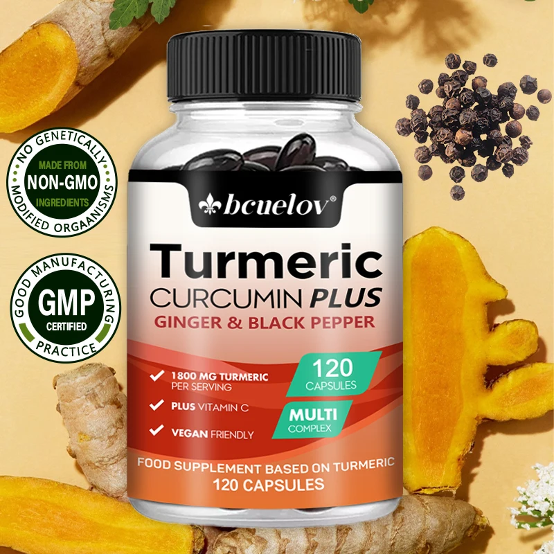 Premium Curcumin Supplement, Black Pepper Extract, Support for Improved Focus, Support and Immune System Support, 120 Capsules