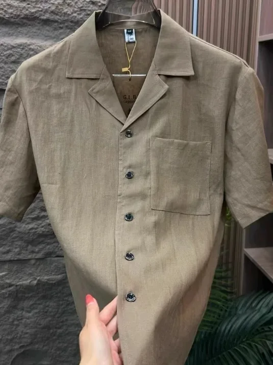 

8131 Новая летняя мужская рубашка с кубинским воротником и коротким рукавом, высококачественная, модная, стильная, легкая, роскошная рубашка