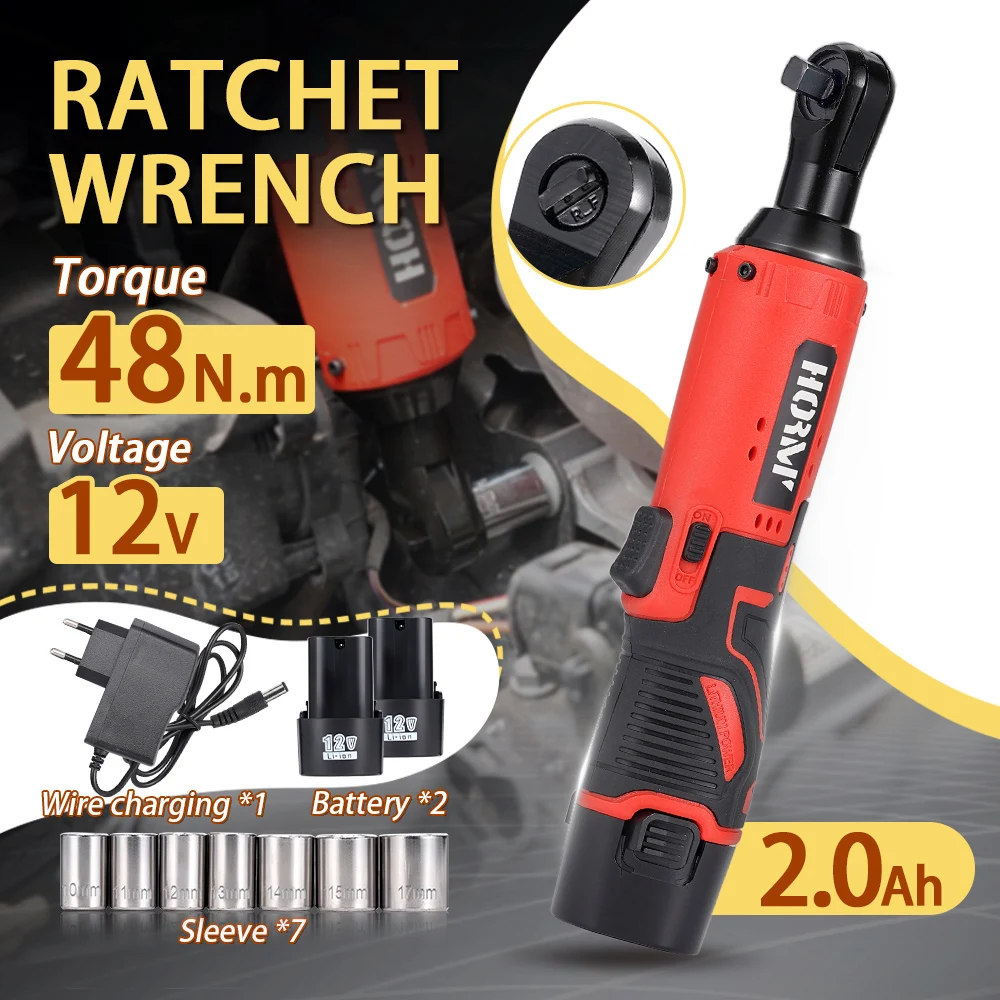 12V 2.0Ah Electric Impact Wrench Cordless Rechargeable Screwdriver 3/8 Inch Right Angle Ratchet Wrenches Driver Drill Power Tool