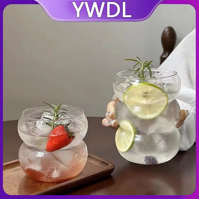 YWDL 350/550ml Transparenter Glasbecher Kaltgetränkebecher mit Strohhalm Dessert Saft Milch Trinkbecher Party Cocktailgläser Teetasse