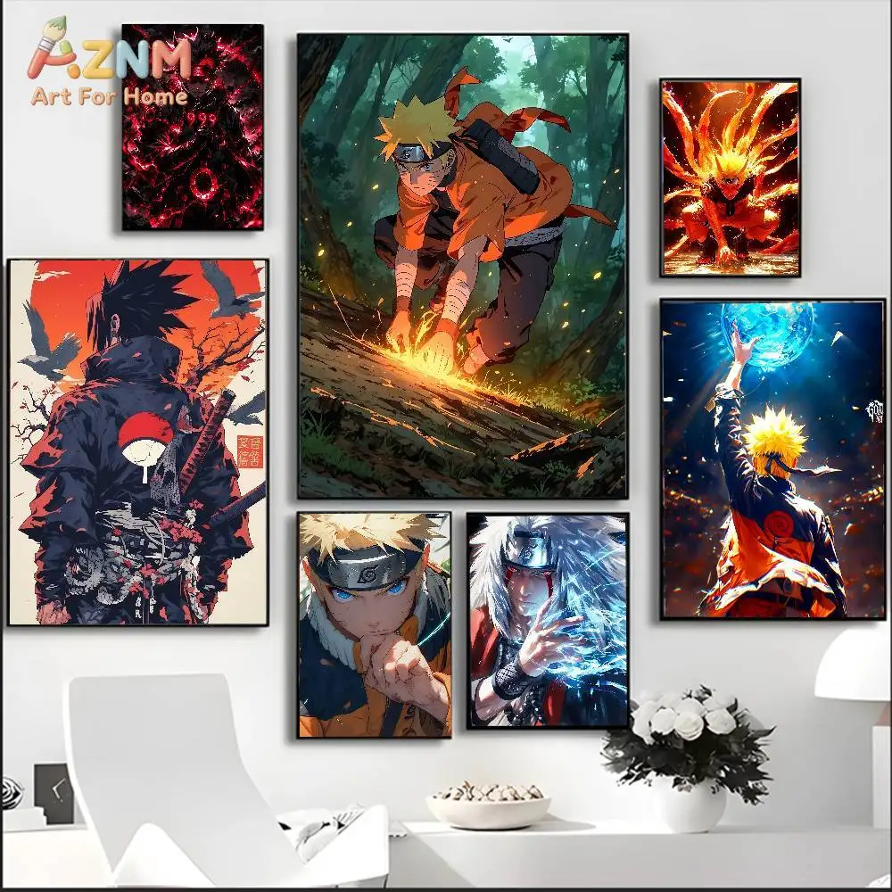 Póster de Lona de Anime Naruto AZNM, Impresión Artística de Pared con Personajes como Uzumaki Naruto, Uchiha Sasuke y Jiraiya, Decoración Estética para el Hogar y el Dormitorio, Regalo