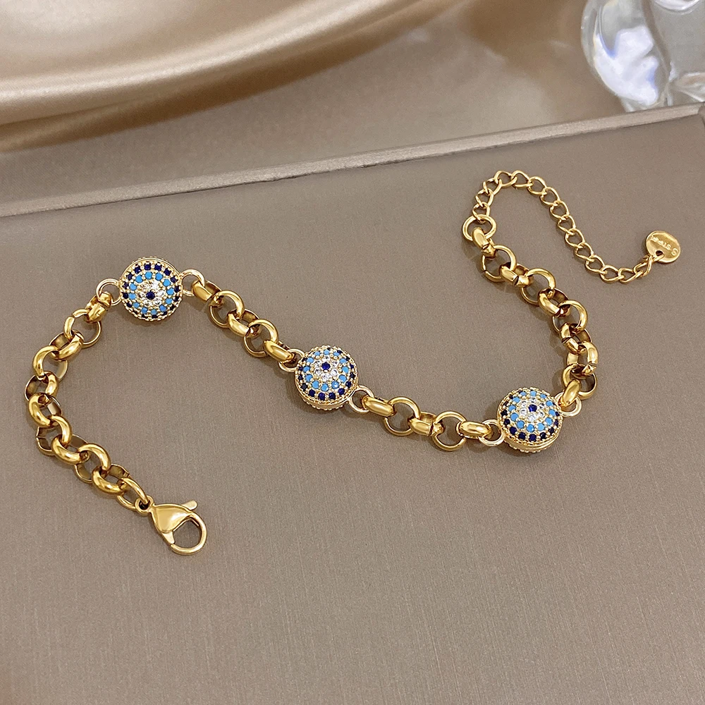 Greatera Blauäugiges Armband mit farbigen Strass-Steinen für Damen, neuer Stil 2026, trendige Armreifen aus Edelstahl im Metall-Design