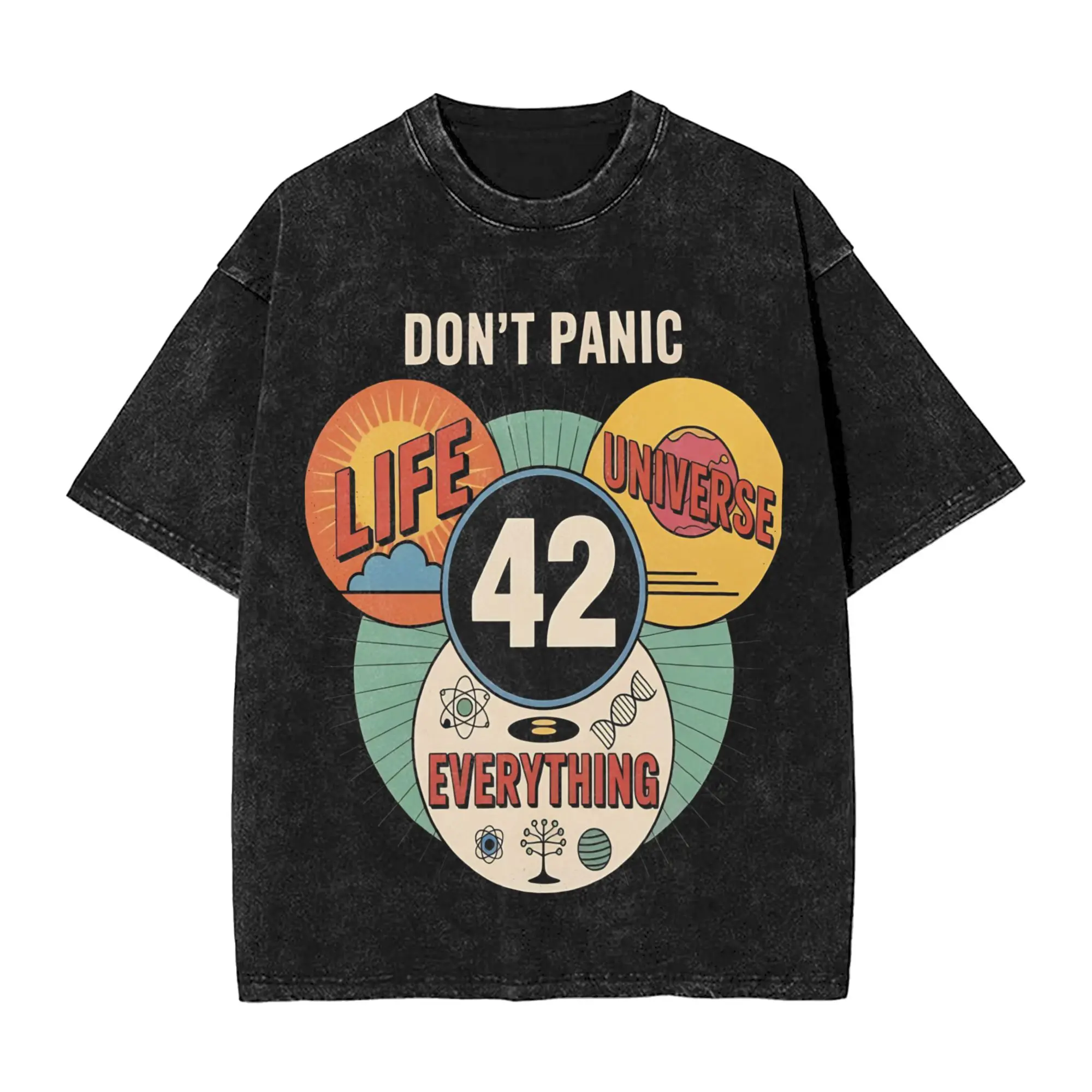 Graphic Printed dont panic 42 The Answer To Life Douglas Adams  Washed Shirts Apparel Oversize T-Shirts  for Men Women Tee Shirt