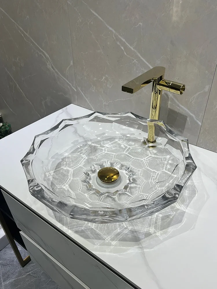 

Crystal glass wash basin die-casting art transparent lotus table basin washbasin