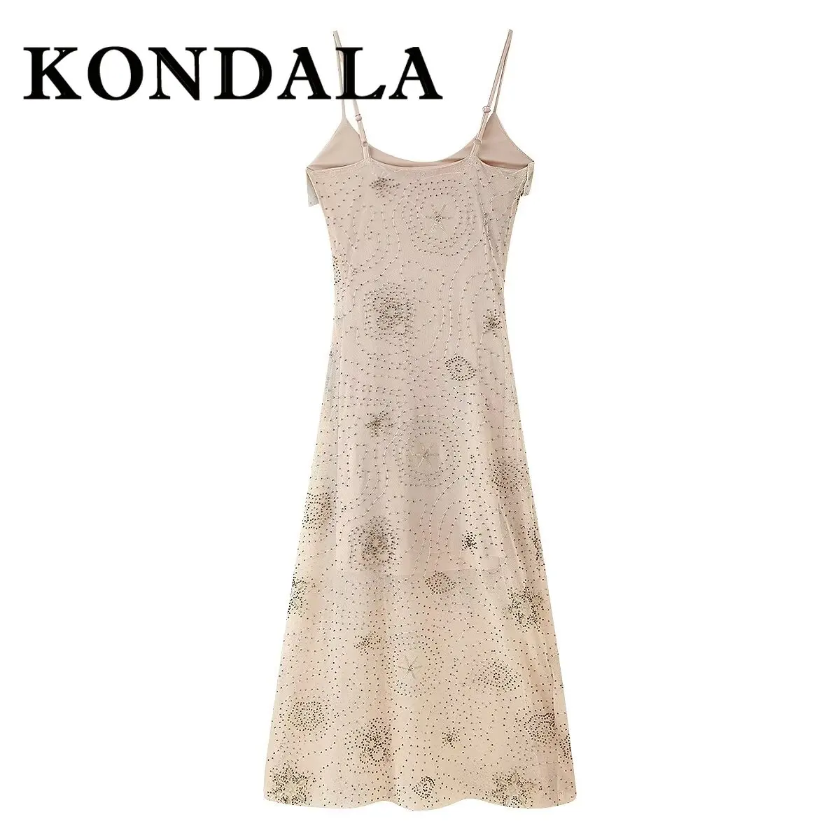 فستان KONDALA أنيق ومثير ومثير للنساء فستان كامي طويل لحفلات أعياد الميلاد والحفلات المسائية موضة 2025 فستان نادي مكشكش بيج موهير