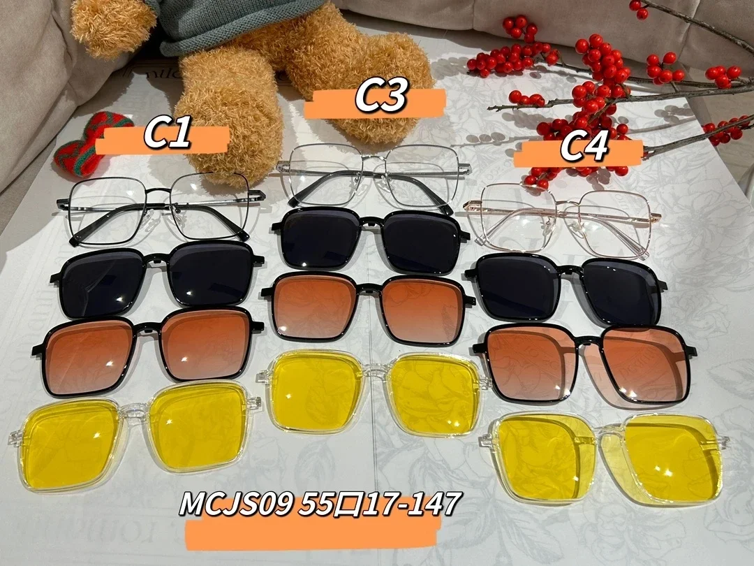 

4 in 1 Magnet Clip on Polarized Sunglasses Magnetic Clip on Eyeglasses Rectangle Custom Prescription Sunglasses Men Women