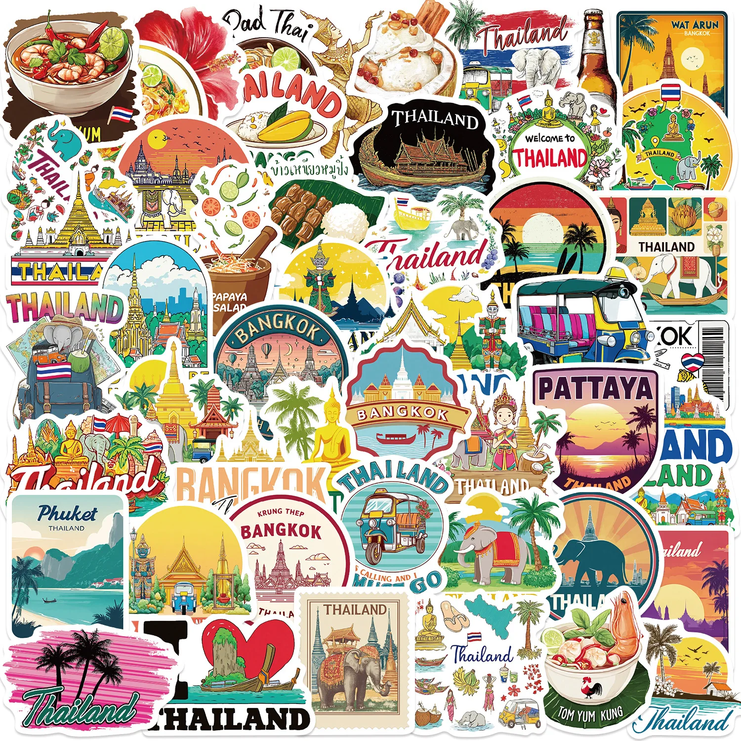 30 Random Thai Aesthetic Graffiti Cartoon Stickers, Waterproof DIY Decor for Guitars, Notebooks, Luggage & Skateboards