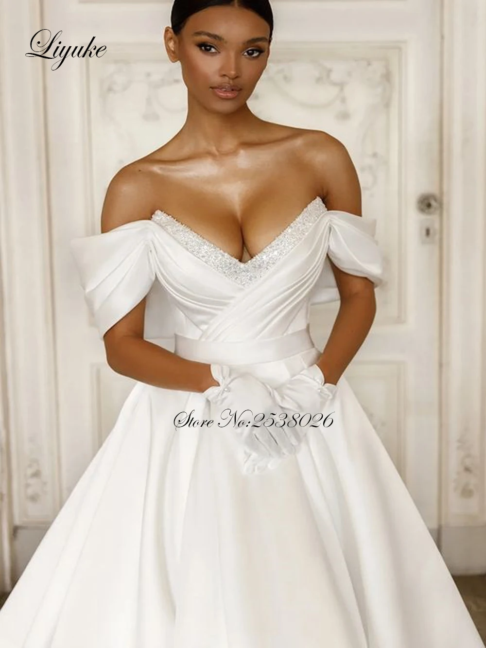 Liyuke-Vestido De novia elegante con cuentas y perlas, Vestido De baile con escote Corazón, satén De lujo, plisado, vestidos De novia