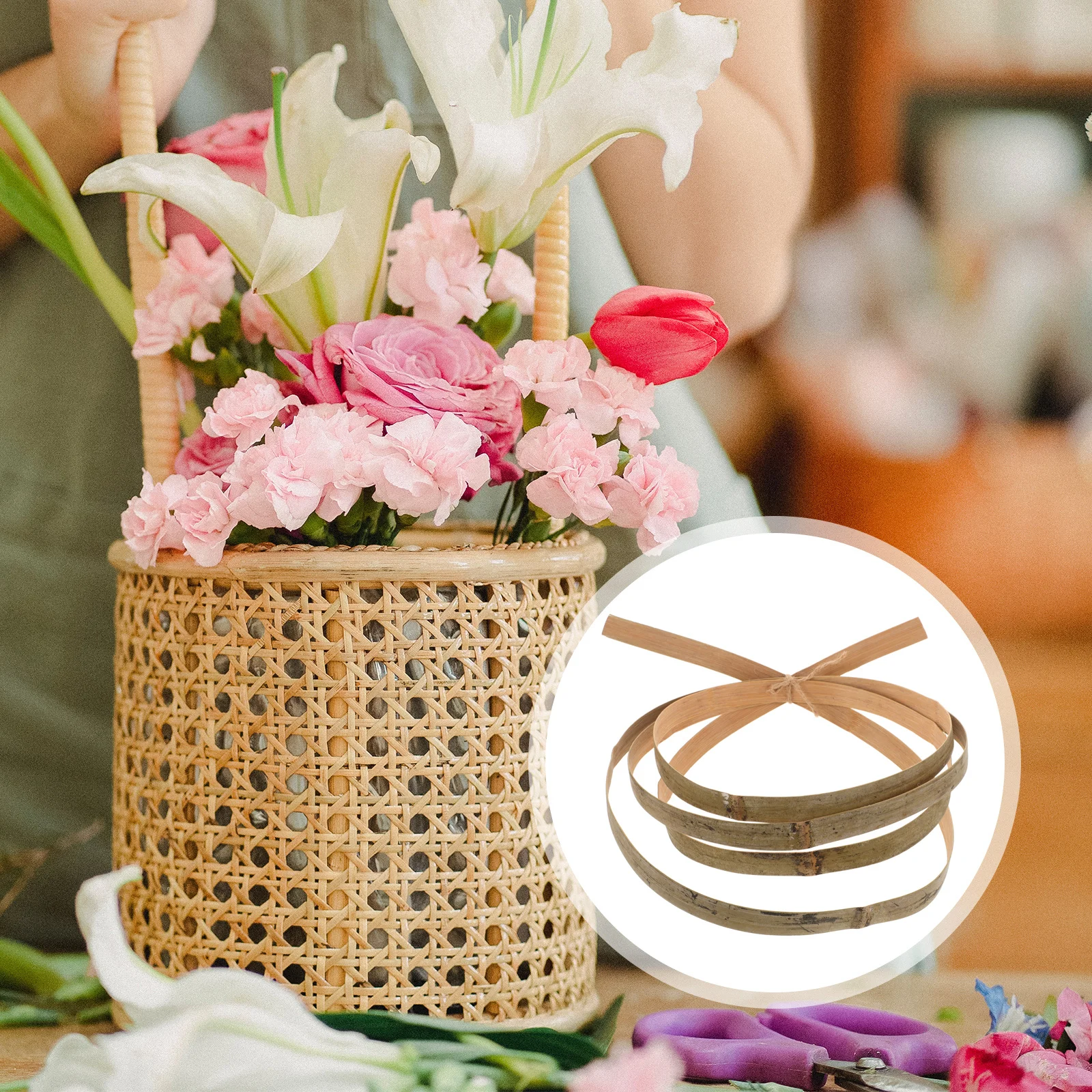 

Bamboo Strip for Weaving Crafts DIY Smooth Surface Flat Strip Multi-Functional Bamboo Woven Material for Baskets Furniture Decor