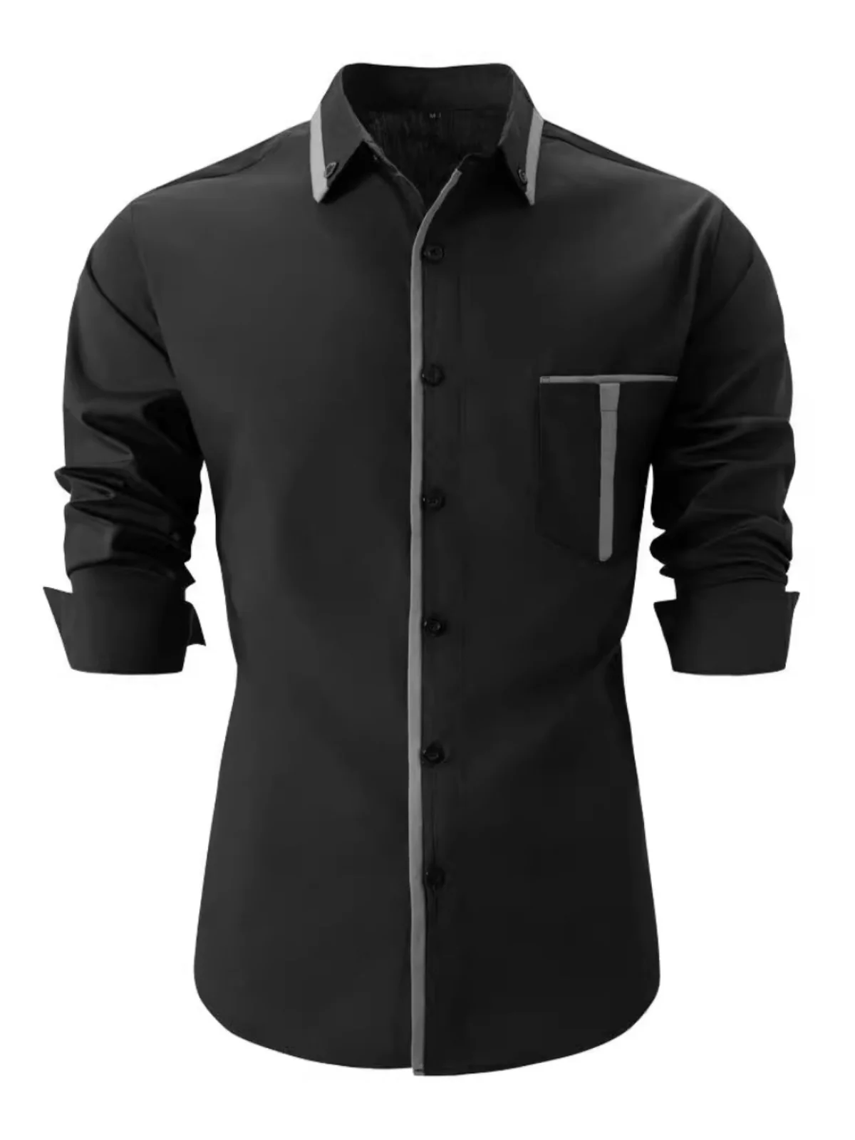 

Loose Long Sve Men's irt Busin Casual ket Patchwork Color Breathable Moisture ng Stand Thin Autumn Wear