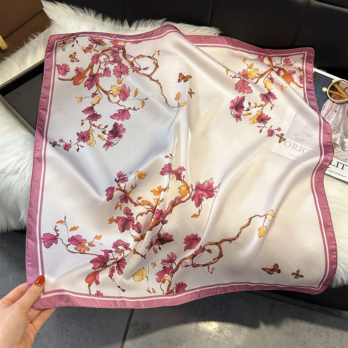 70*70 سنتيمتر الأزهار طباعة وشاح مصمم النساء الأوشحة الحريرية باندانا الحجاب منديل شال منديل رباط شعر Foulard سيدة فاخرة