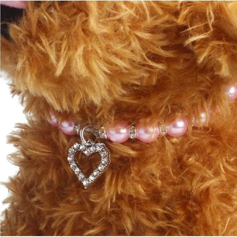 Pet Cat Dog Collar Love Pendant Pearl Necklace For Puppy Kitten Cute Jewelry Collars Pet Supplies   collar para gato