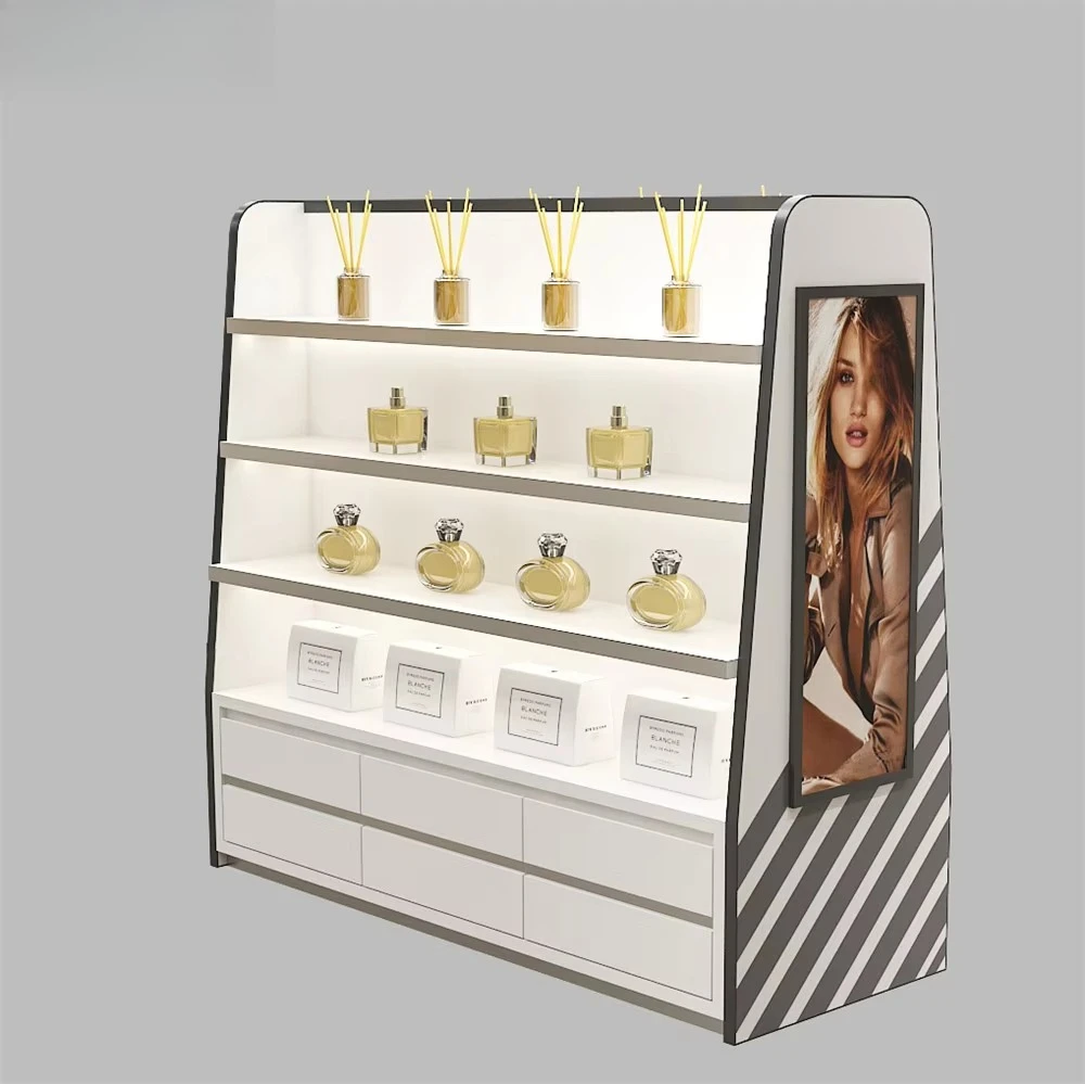 Perfume Display Shop Kiosk Decoration Design Customized Wood Perfume Stand Counter Cabinet Perfume Display Shelf