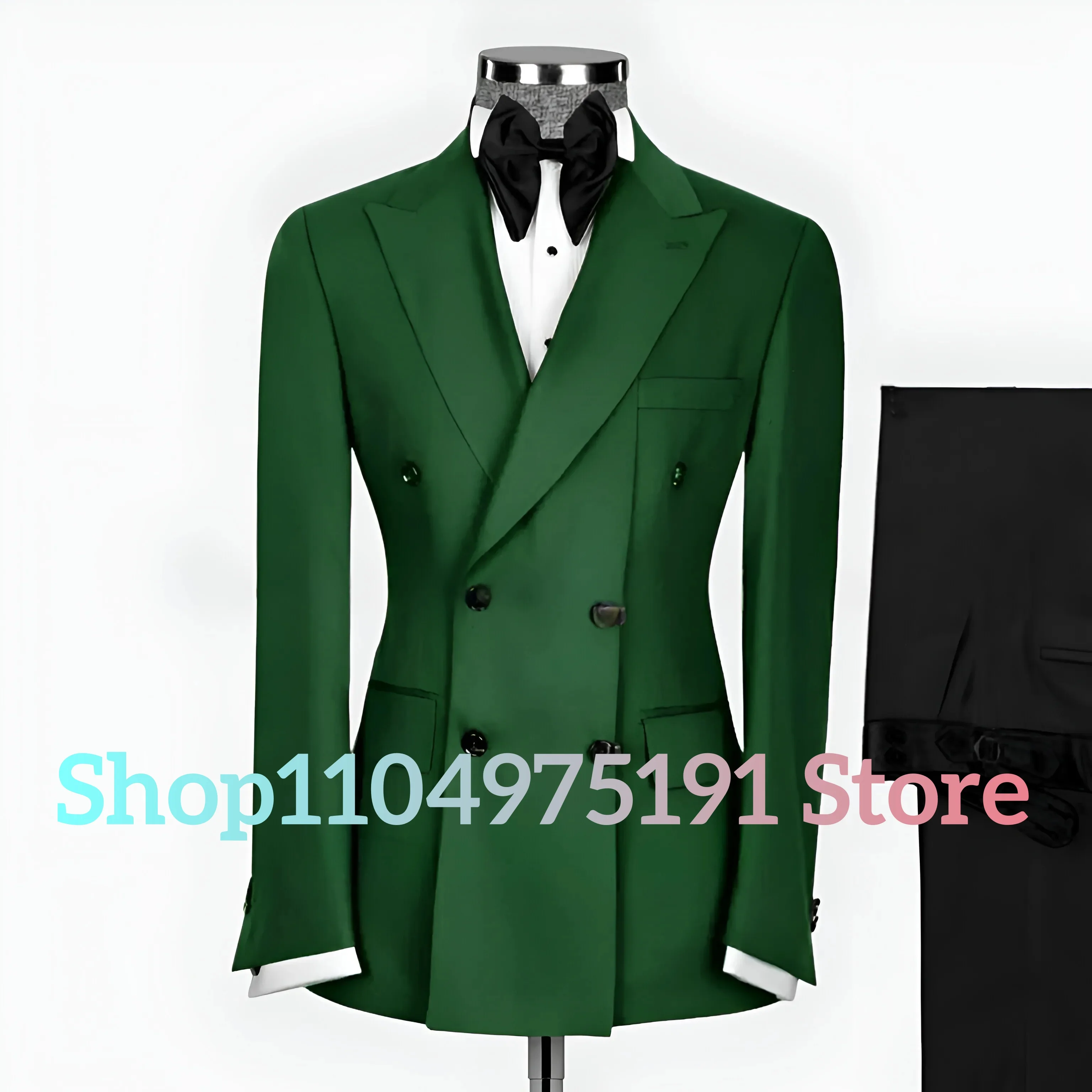 Formal black men's 2-piece suit double breasted jacket pants set, handmade custom-made tuxedo for wedding prom party concerts