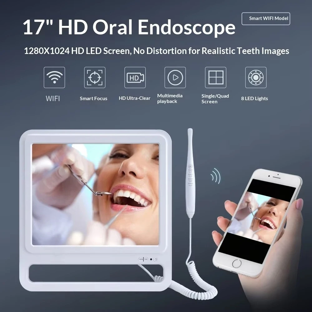 Intraoral Endoscope with 17-inch Wi-Fi-Transmitting Smart Display White Oral Imaging Equipment Assembled on Dental Chair