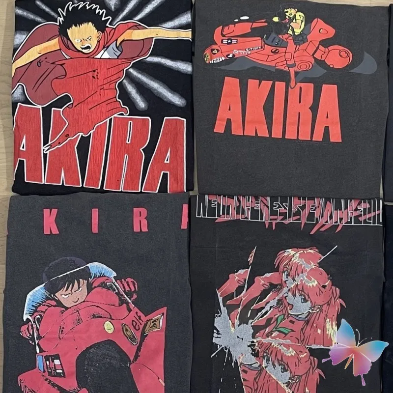 

Vintage Washed Distressed Short Sleeve AKIRA T-shirts Anime Cartoon Loose Fitting Top Tees Casual Streetwear Men Women Tshirt