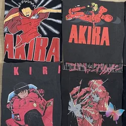 Vintage Washed Distressed Short Sleeve AKIRA T-shirts Anime Cartoon Loose Fitting Top Tees Casual Streetwear Men Women Tshirt