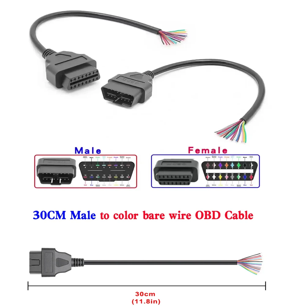 

OBD2 Cable 30CM 16 Color Colored Male and Female Head Opening Wire Color Bar Wire 16Pin