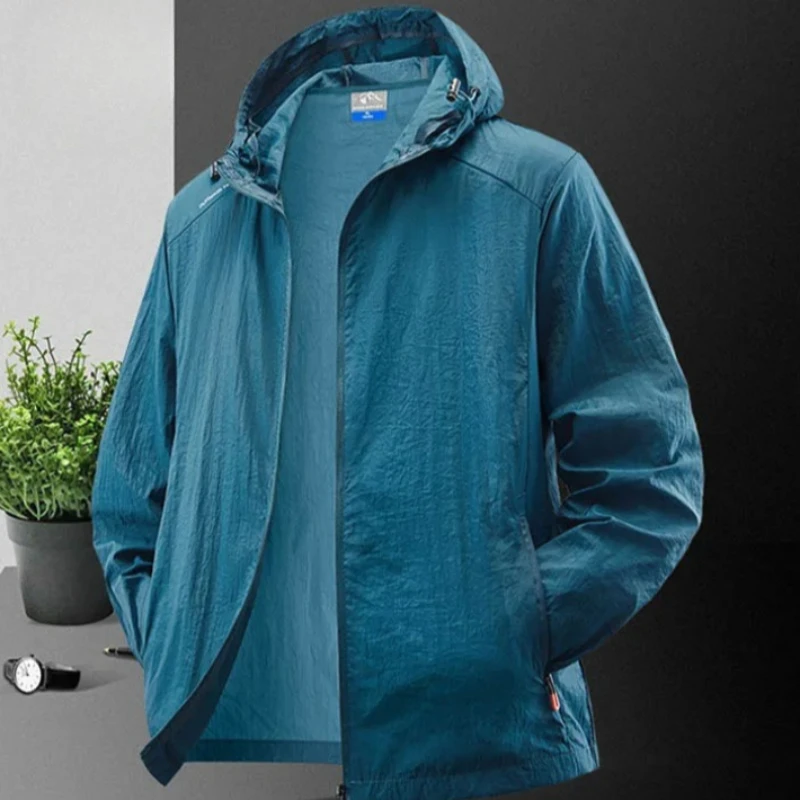 Dünne wasserdichte Wanderjacken für Herren, zum Angeln, Radfahren, mit Kapuze, für Fitness, Sport, Laufen, Sonnenschutz, Sonnenschutzjacke für Herren