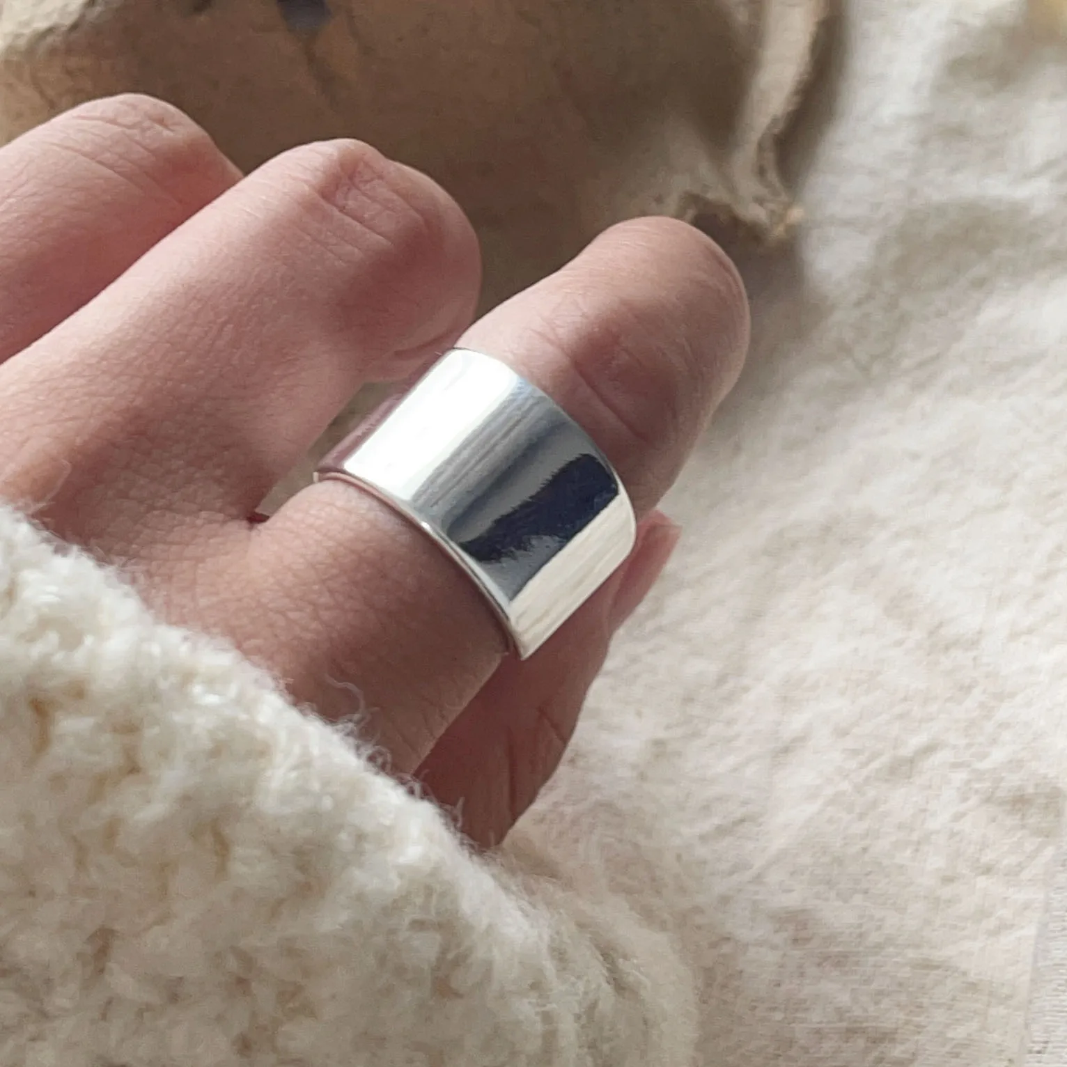 925 Sterling Silver Rings For Women Geometric Fine Jewelry Finger Adjustable Smooth Gold Wide Ring For Party Birthday Gift