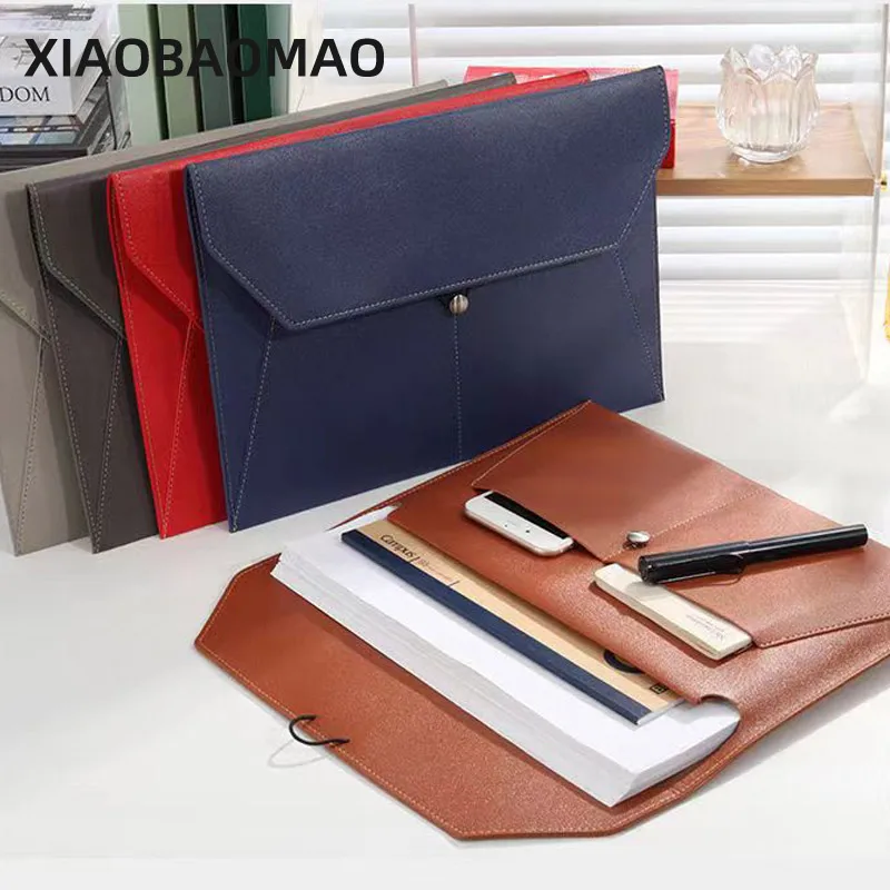 33cm * 23.5cm Waterproof Pu Leather A4 Business Briefcase File Folder Document Paper Organizer Storage Bag