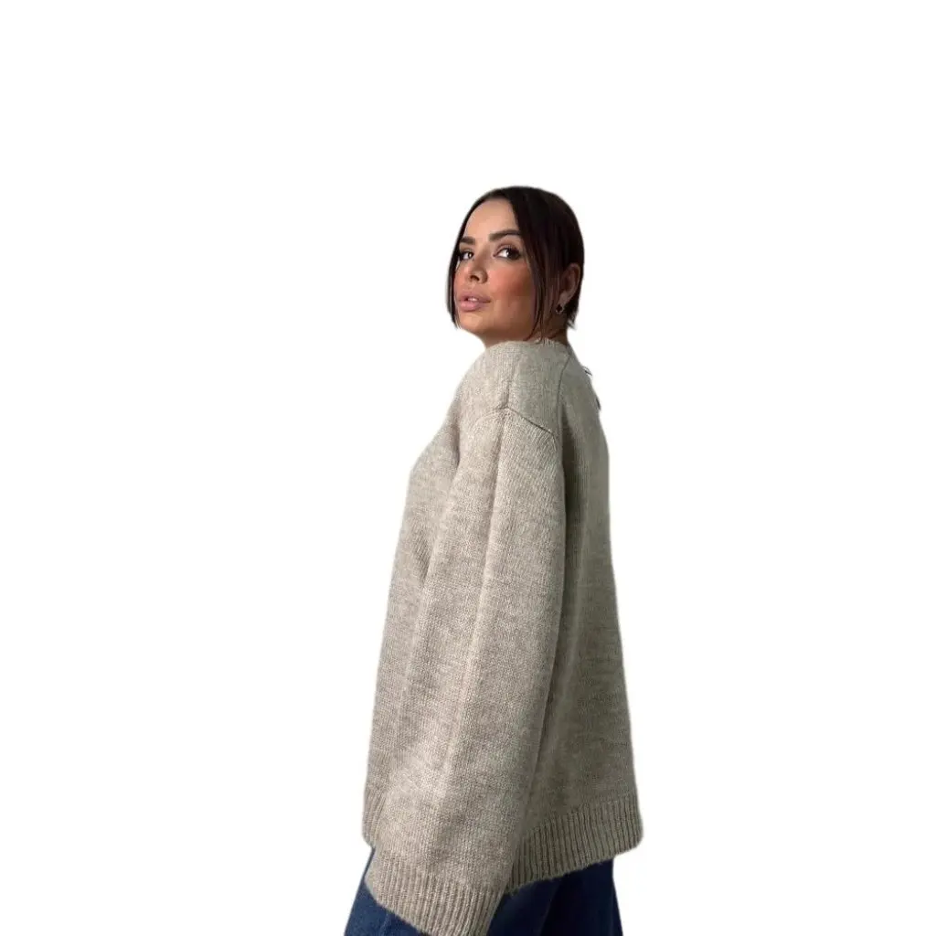 

Women's Fashion Knitted Sweater round Neck Casual All-match Top European American Style Autumn Winter New Lazy Cure