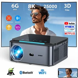 Proyector XIWBSY Android 4k, proyector Full HD de 25000 lúmenes, Wifi6 800ANSI, proyector Dolby de enfoque automático, proyector de películas de cine en casa