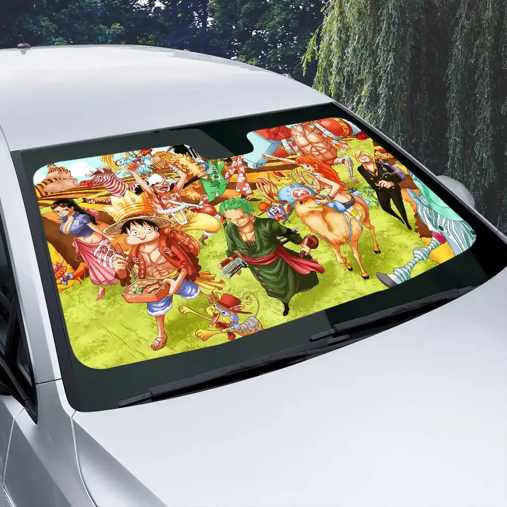 Einteiliger Cartoon-Anime-Sonnenschutz für die Windschutzscheibe, 3D-Film, kariert, Geschenk, Neuheit, Auto-Frontscheibenblende, 70x130cm, Sonnenblende, Sonnenschutz – Detail 15