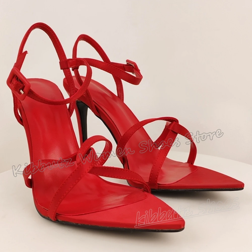 

Pointy Sandals Cross Strap Leather Buckle Strap Solid Color Fashion Elegant Concise Luxury Sexy Party Wedding Shoes Thin Heels