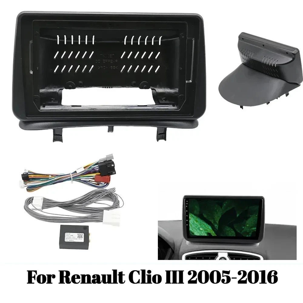 

9-дюймовая рамка для автомобильного радиоприемника для Renault Clio III 2005-2016, комплект отделки адаптера приборной панели Android 2DIN