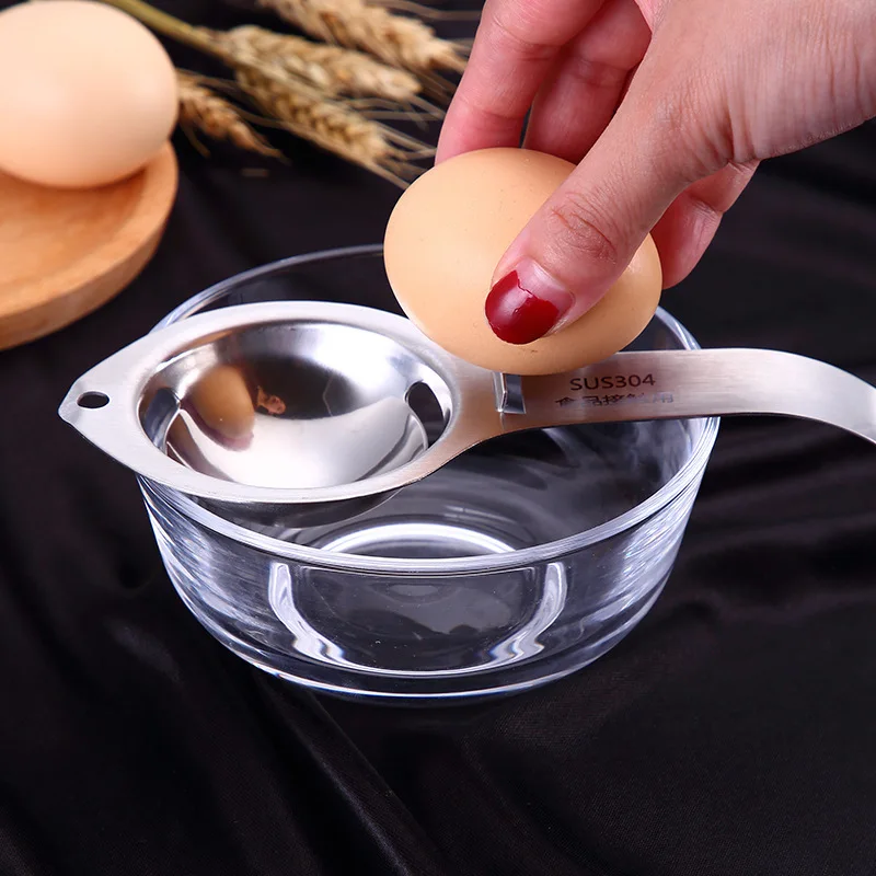 304 Stainless Steel Egg White Separator Baking Utensils Long Handle Egg White Yolk Separation Household Egg Leaker Kitchen Home