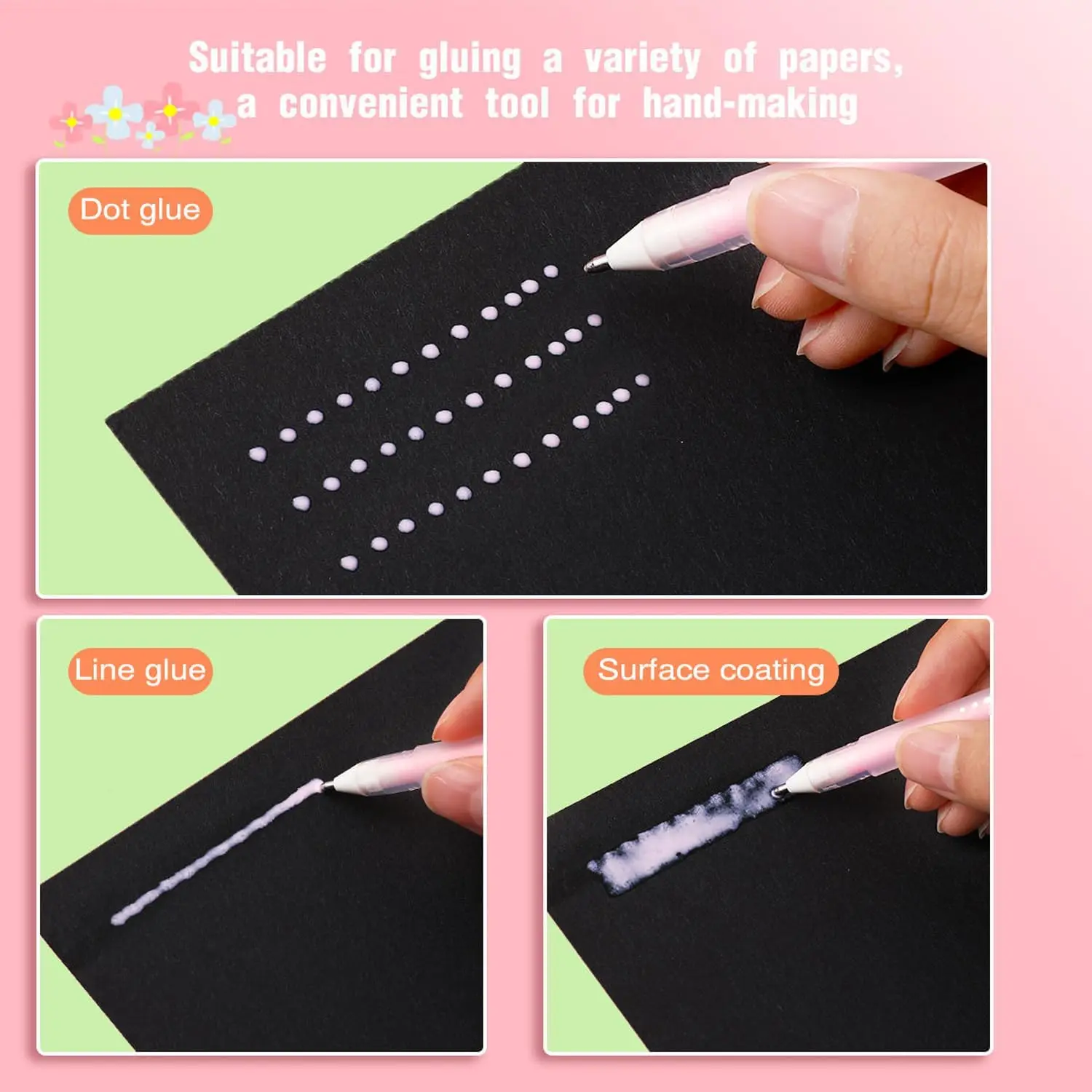 Bolígrafo de pegamento con punta de bola de 6 uds con 6 uds de recambios de pegamento adicionales, de secado rápido, apto para niños, plástico, bolígrafo, manualidades, arte, escuela