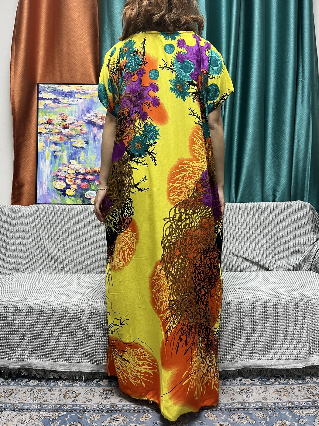 Abayas muçulmanas para mulheres, Vestuário de oração, Algodão impresso mangas curtas florais, Caftan marroquino, Vestidos islâmicos africanos com lenço