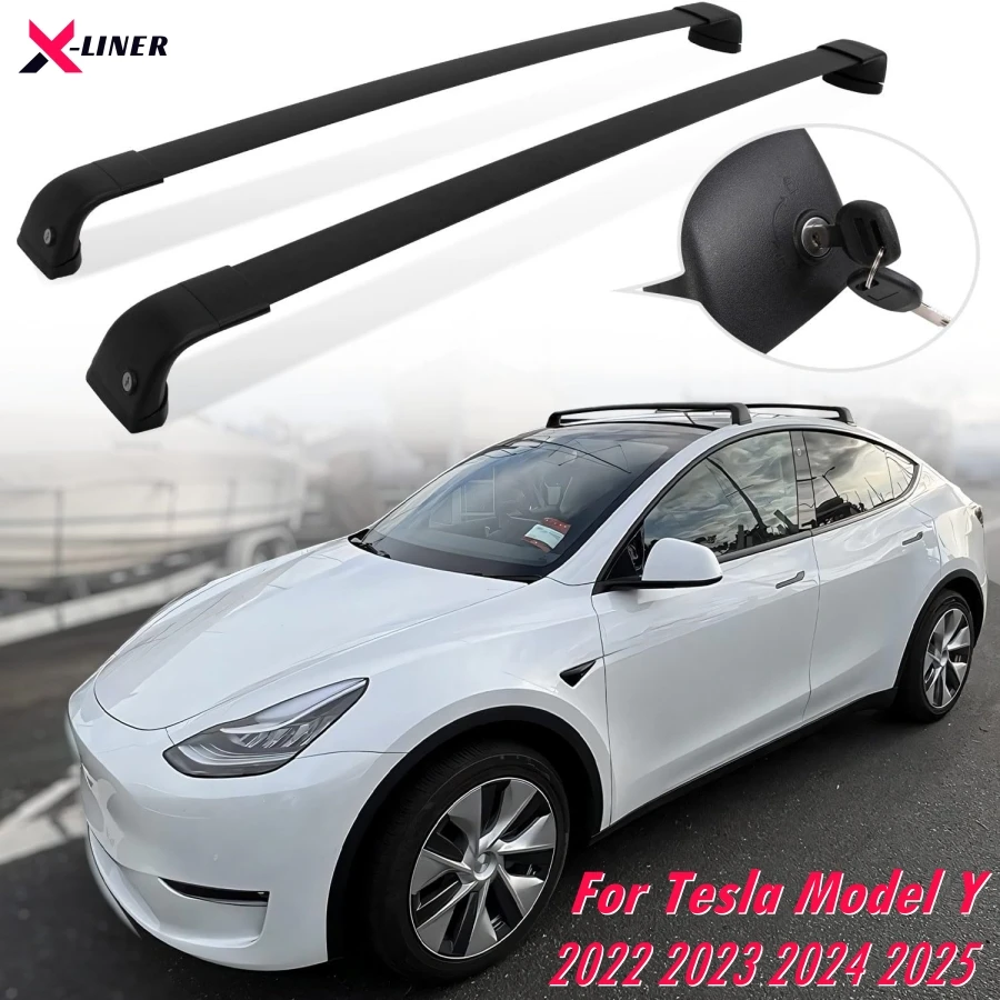 

Lockable Roof Rack for Tesla Model Y 2020-2025 Aluminum Kayak and Bike Cross Bars Rooftop Luggage Carrier for Model Y Antitheft