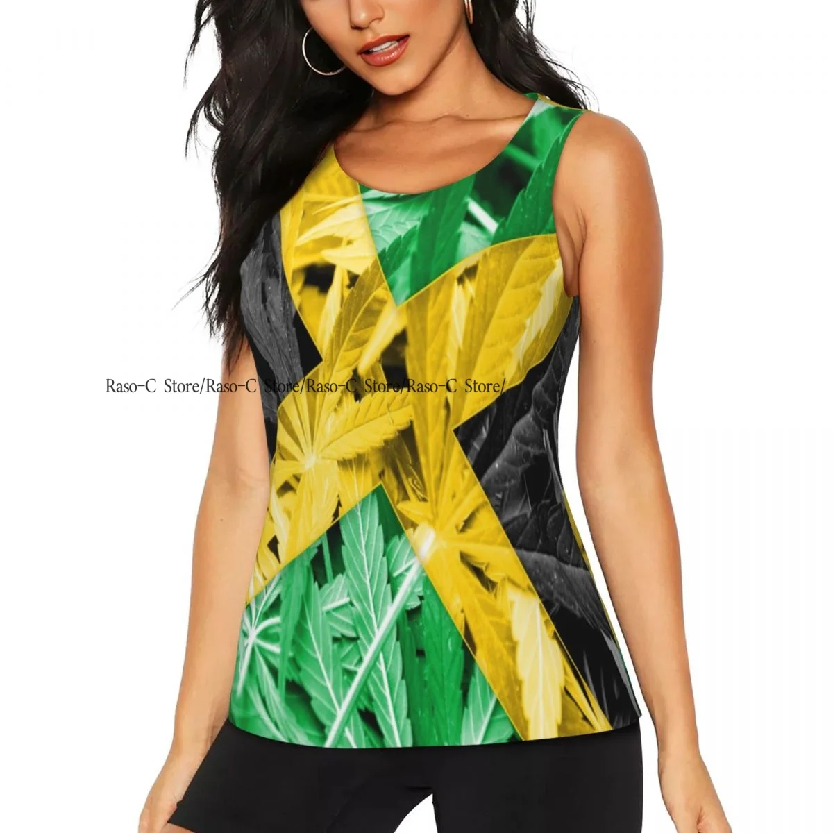 Women Casual Sport Yoga Vest Jamaica Flag Leaves Quick Dry Running T-shirt Training Workout Gym Sleeveles Tank Top