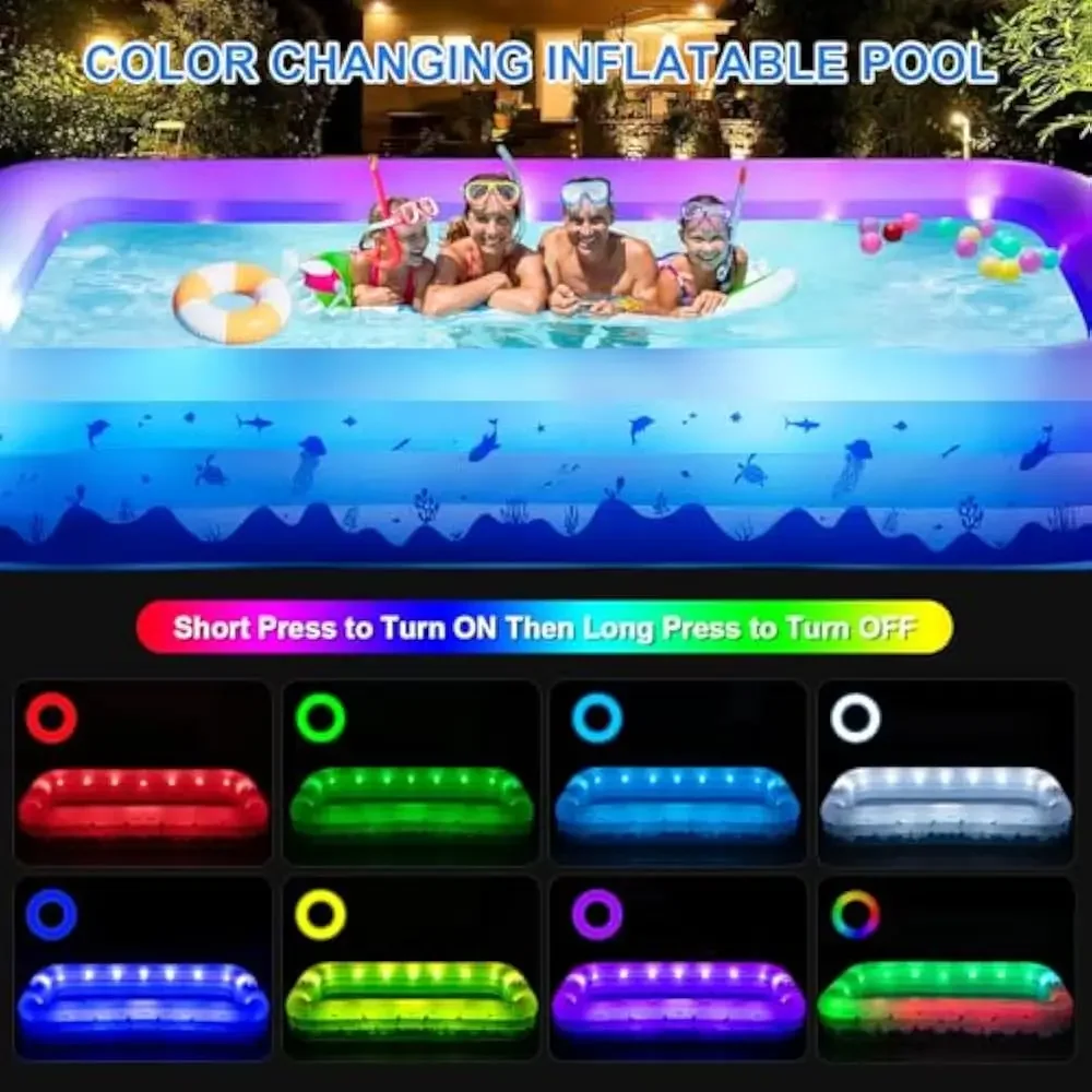 Pool with Lights - 145'' X 74'' X 22'', Thickened Blow Up Pool with Seats & Backrest for Adults, 7 Color Big Swimming Pool