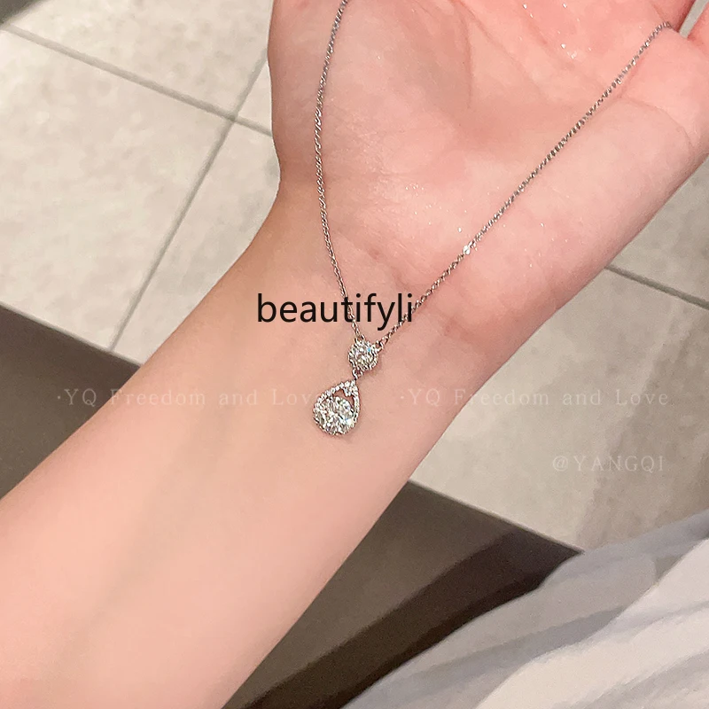 Light Luxury  Water Drop Zircon Necklace for Women Niche Design Temperament Clavicle Chain Elegant All-Matching Fashion Necklace