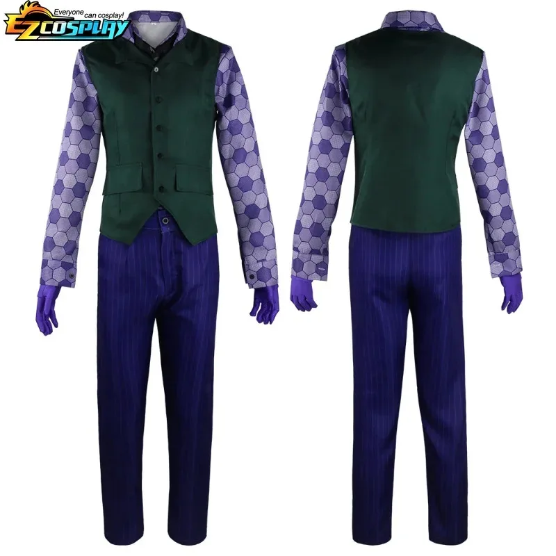 Heath Ledger Joker เครื่องแต่งกาย Dark Knight, ชุดเสื้อสีม่วงสมบูรณ์, ชุดคอสเพลย์สําหรับวันฮาโลวีน