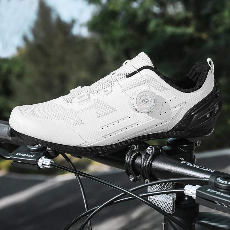 

Road Cycling Shoes Speed Cycling Sneaker Men's Cleat Shoes Spd Shoes Cycling Flat Pedal Shoes Man Bike Outdoor Footwear White