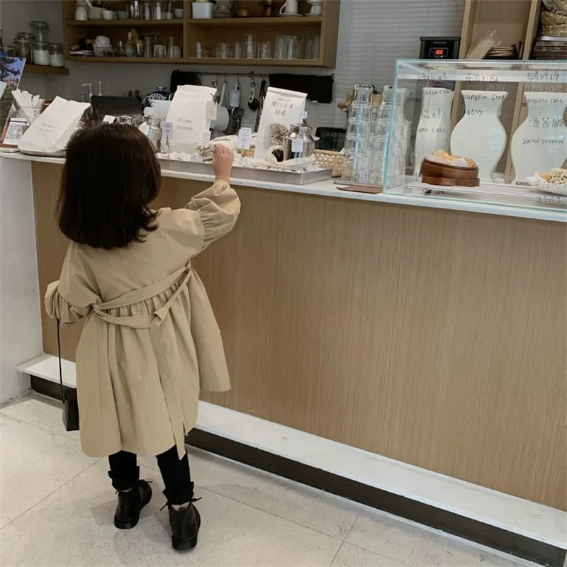 Girls Windbreaker Clothes Outerwear Spring Autumn New Kids Clothing Solid fashion Trench Coat Lapel mid-length Jacket For Girl