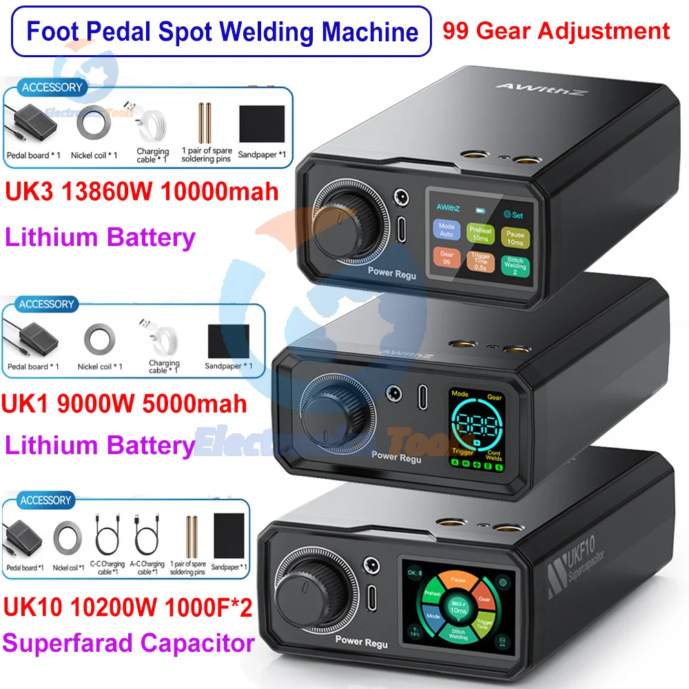 

Spot Welding Machine 18650 Lithium Battery Type-C 13860W 10200W 9000W Portable Pedal Spot Welder 99 Gear Adjustable Welding Tool
